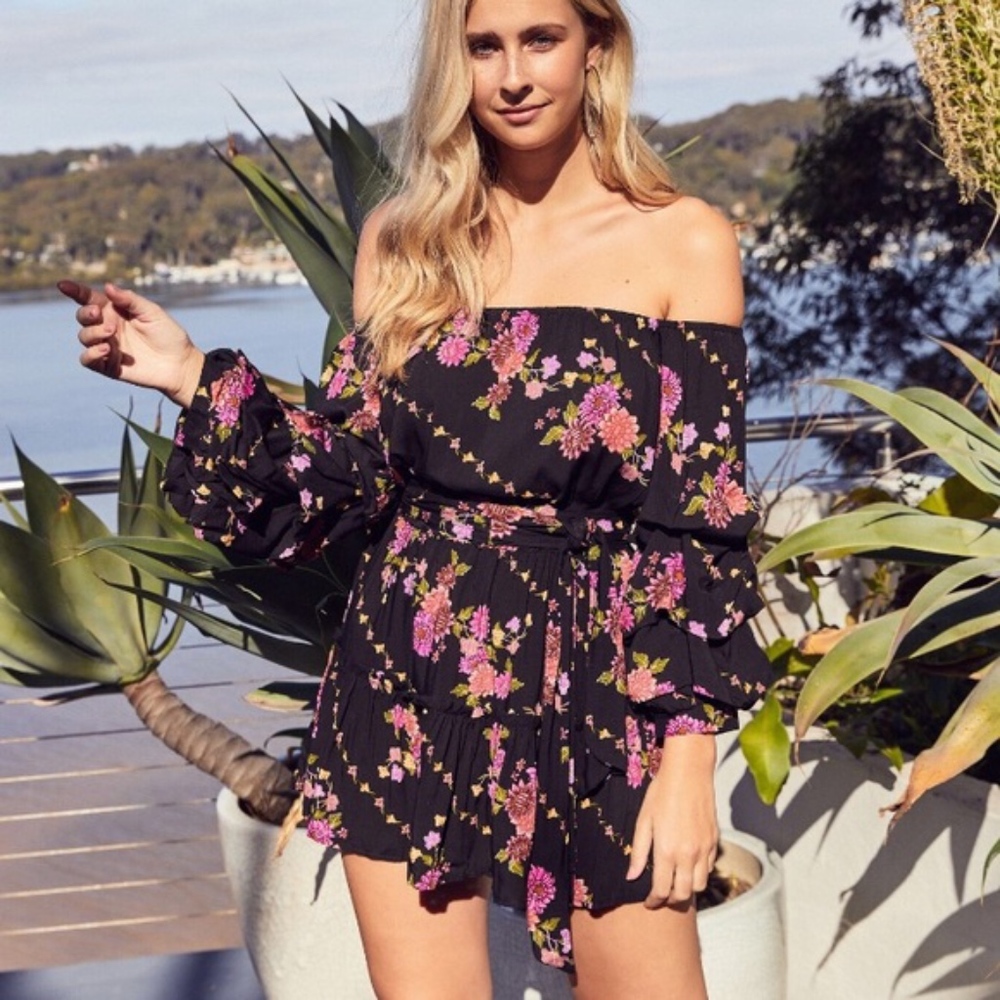 JAASE Tammy Floral Off-Shoulder Bel-Air Mini Dress
